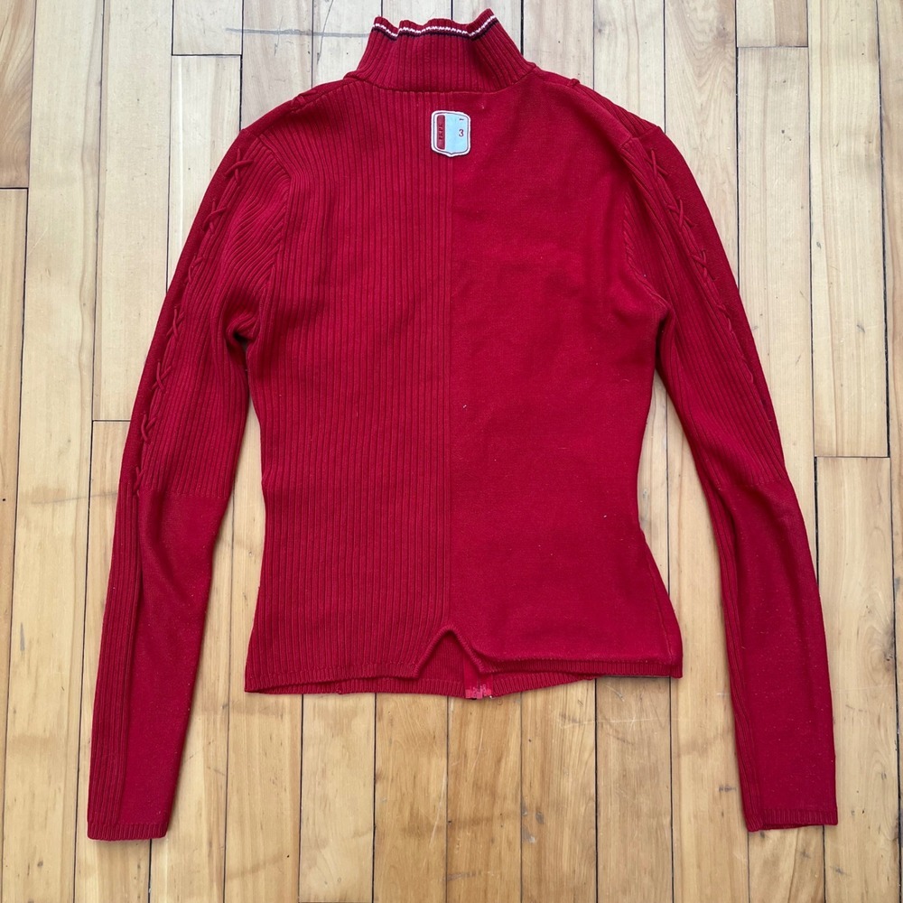 Pepe Jeans London Red Patchwork Full Zip Varsity Sweater Womens Large Vtg Y2K - Picture 2 of 9